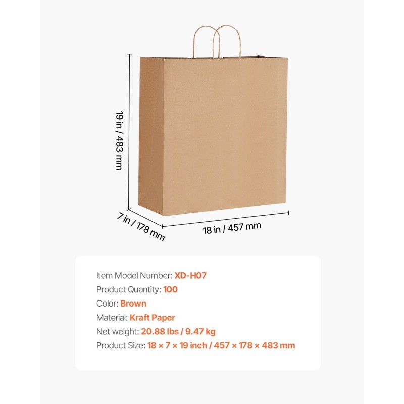 Kraft-paperikassit kantokahvoilla 100 kpl luonnonruskea 457×178×483 mm