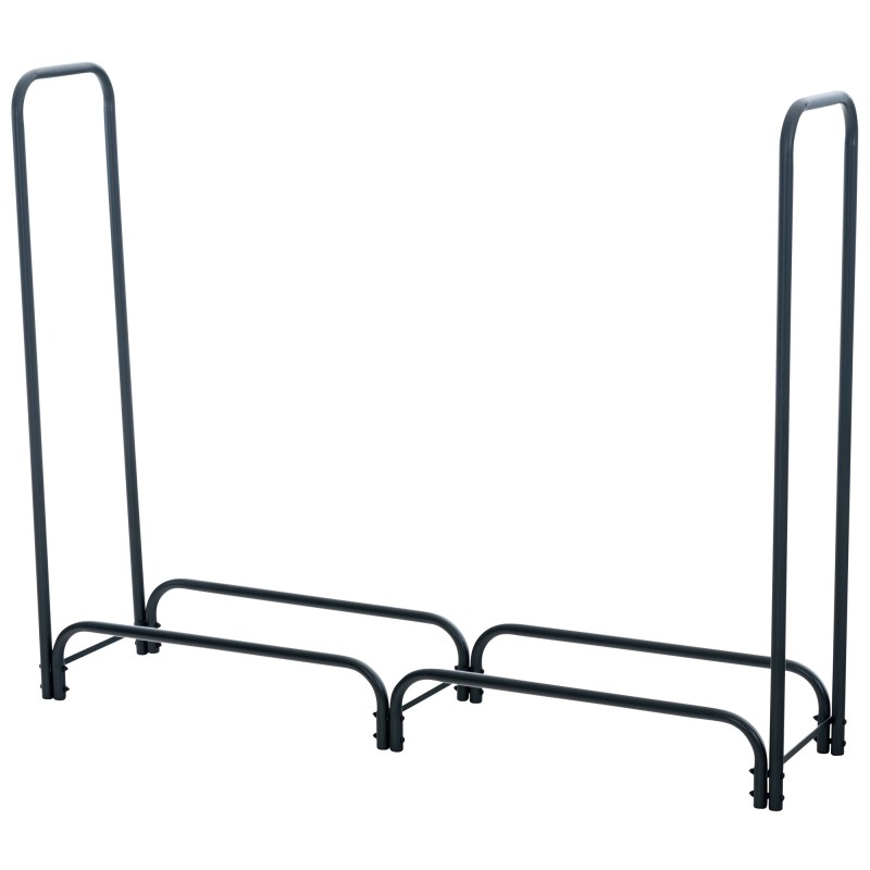 Tyylikäs musta kaareva takkapuuteline sisustukseen ja säilytykseen