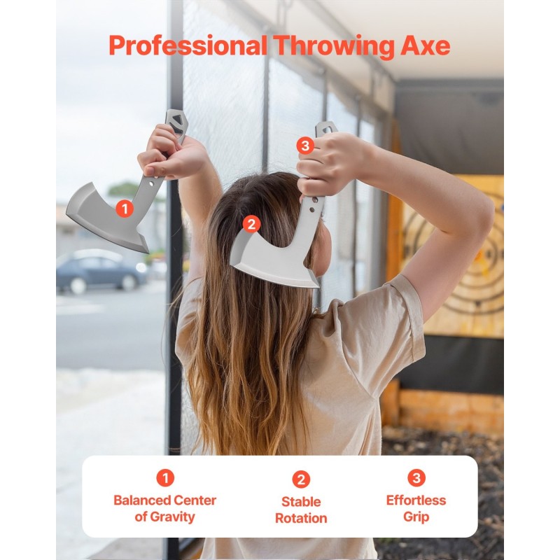 Heittokirves ja heittoveitsisetti kolmen setin ruostumatonta terästä 260 ja 190 mm