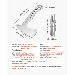 Heittokirves ja heittoveitsisetti kolmen setin ruostumatonta terästä 260 ja 190 mm