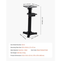 Penkkihiomakoneen jalusta valurauta ja teräs 27 x 27 cm kiinnityslevy 840 mm