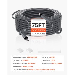 Laajennuskaapeli CAT6 24 AWG 22,86 m Starlink Gen 2 antennille