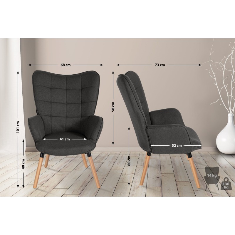 Garding tyylikäs kangasverhoiltu nojatuoli pyökinjaloilla olohuoneeseen