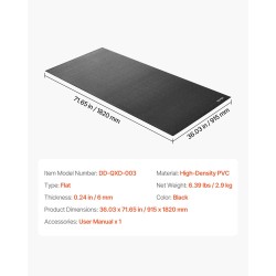 Alusmatto juoksumatolle korkeatiheyksinen PVC 6 mm 915x1820 mm musta