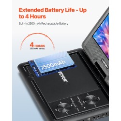 Kannettava DVD-soitin 10,1-tuumainen kääntyvä HD-näyttö 4 tunnin akku musta