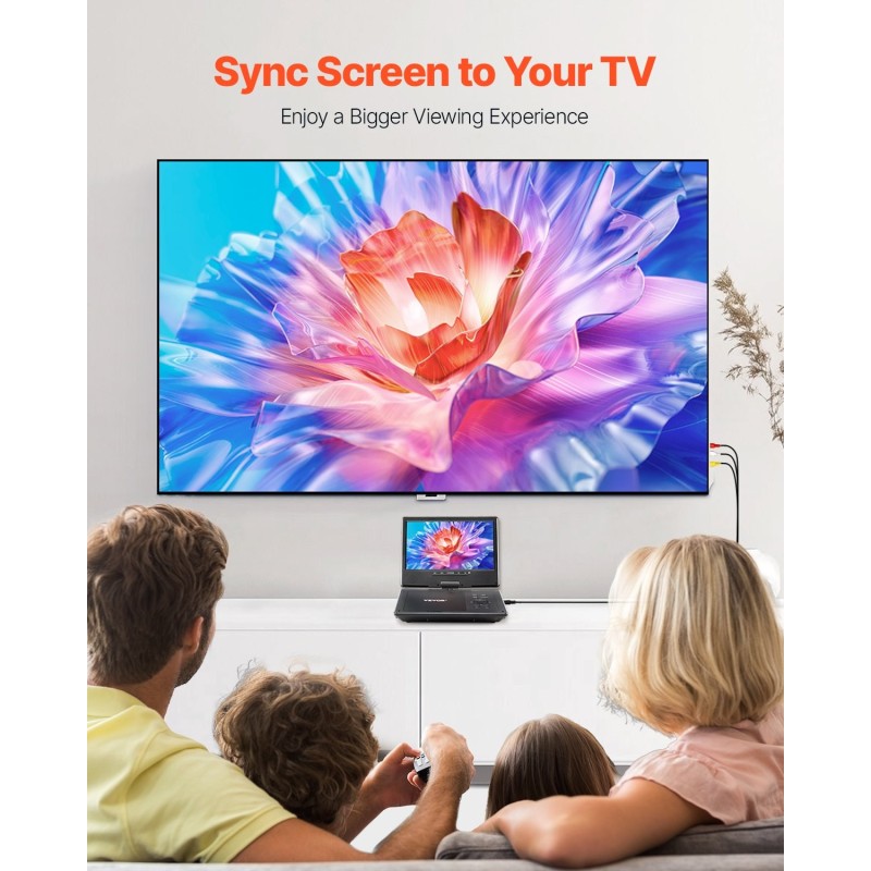 Kannettava DVD-soitin 9 tuuman teräväpiirtinäytöllä 4 tunnin akulla musta