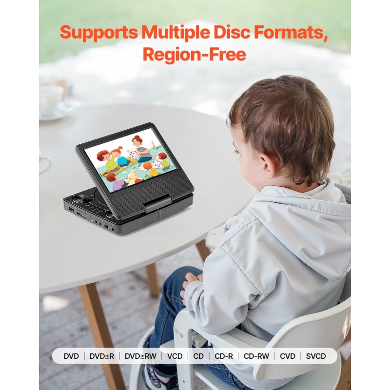 Kannettava DVD-soitin 7-tuumainen HD-näyttö 800x480 akku 4h muistikorttituki