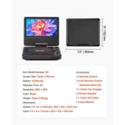 Kannettava DVD-soitin 7-tuumainen HD-näyttö 800x480 akku 4h muistikorttituki