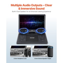 Kannettava DVD-soitin 14-tuumainen kääntyvä HD-näyttö akku 5000 mAh USB ja SD