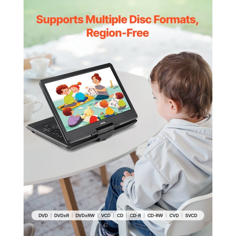 Kannettava DVD-soitin 14-tuumainen kääntyvä HD-näyttö akku 5000 mAh USB ja SD