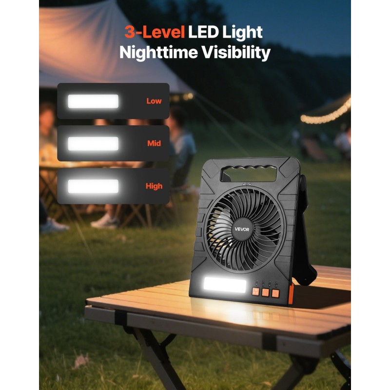 Kannettava aurinkotuuletin ABS-muovia 7-tuumainen 10000 mAh:n akulla 4-nopeuksinen LED-lyhdyllä 4 watin aurinkopaneelilla