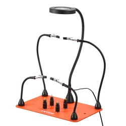 Magneettinen kolvausapuasema kolmekertainen suurennuslasi LED valaistus neljä taipuisaa vartta teräspohja