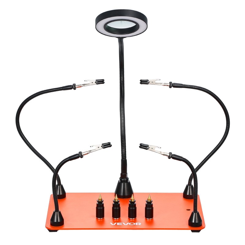 Magneettinen kolvausapuasema kolmekertainen suurennuslasi LED-valaistus neljä taipuisaa vartta teräspohja