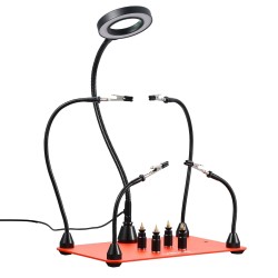 Magneettinen kolvausapuasema kolmekertainen suurennuslasi LED-valaistus neljä taipuisaa vartta teräspohja