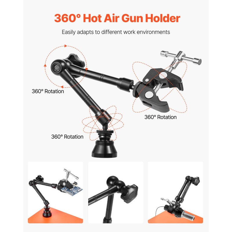 Magneettinen kolvausaseman apukäsi raskas teräspohja teräspinnoite 3X suurennus LED valaistus 4 hanhenkaulavartta