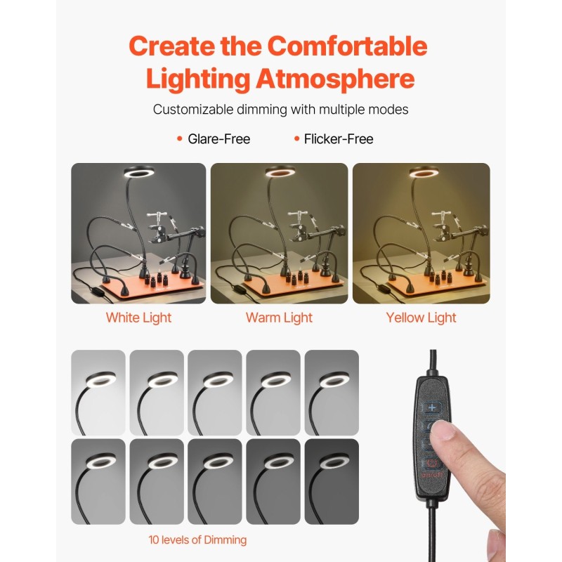 Magneettinen kolvausaseman apukäsi raskas teräspohja teräspinnoite 3X suurennus LED valaistus 4 hanhenkaulavartta