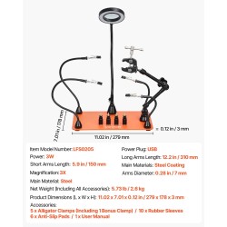 Magneettinen kolvausaseman apukäsi raskas teräspohja teräspinnoite 3X suurennus LED valaistus 4 hanhenkaulavartta