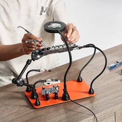 Magneettinen kolvausaseman apukäsi raskas teräspohja teräspinnoite 3X suurennus LED valaistus 4 hanhenkaulavartta