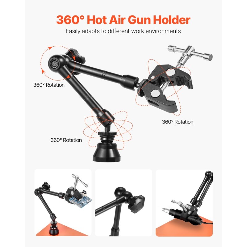 Magneettinen kolvausapuri vakaalla teräspohjalla 4 joustavaa hanhenkaulavartta liukumista estävät kumityynyt