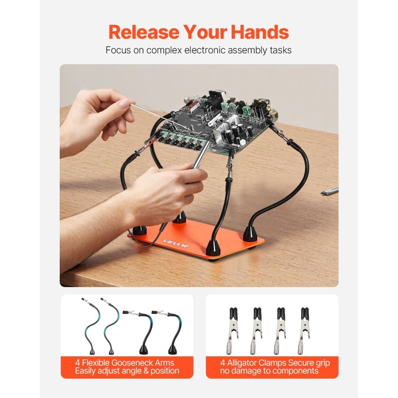 Magneettinen kolvausapuri vakaalla teräspohjalla 4 joustavaa hanhenkaulavartta liukumista estävät kumityynyt