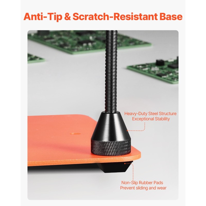 Magneettinen kolvausapuri vakaalla teräspohjalla 4 joustavaa hanhenkaulavartta liukumista estävät kumityynyt