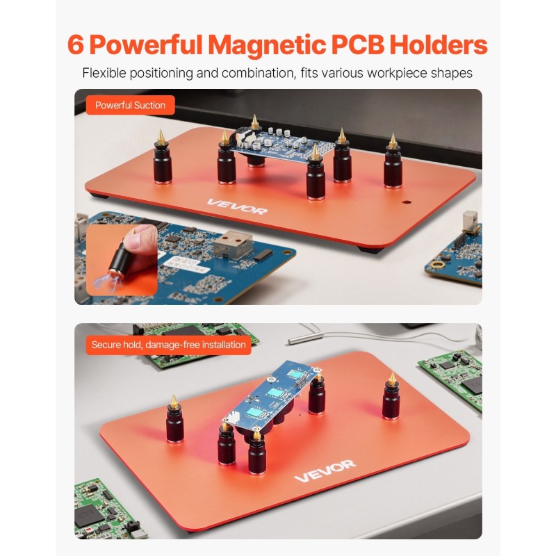 Magneettinen kolvausapuri vakaalla teräspohjalla 4 joustavaa hanhenkaulavartta liukumista estävät kumityynyt