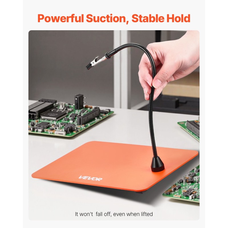 Magneettinen kolvausapuri vakaalla teräspohjalla 4 joustavaa hanhenkaulavartta liukumista estävät kumityynyt