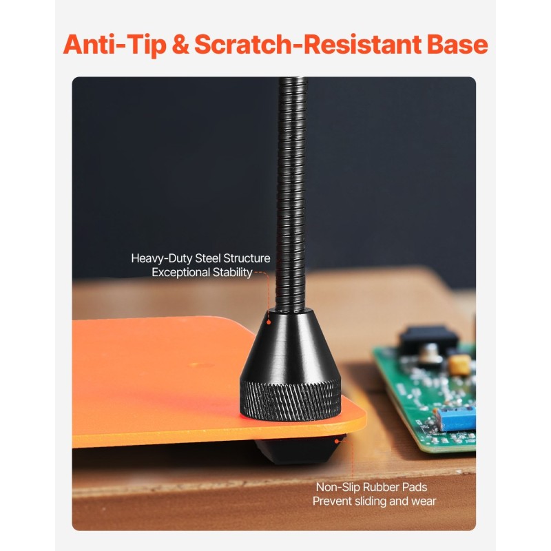 Kolvausasema magneettikiinnityksellä neljällä hanhenkaulavarsilla teräspohjalla liukumattomilla kumityynyillä