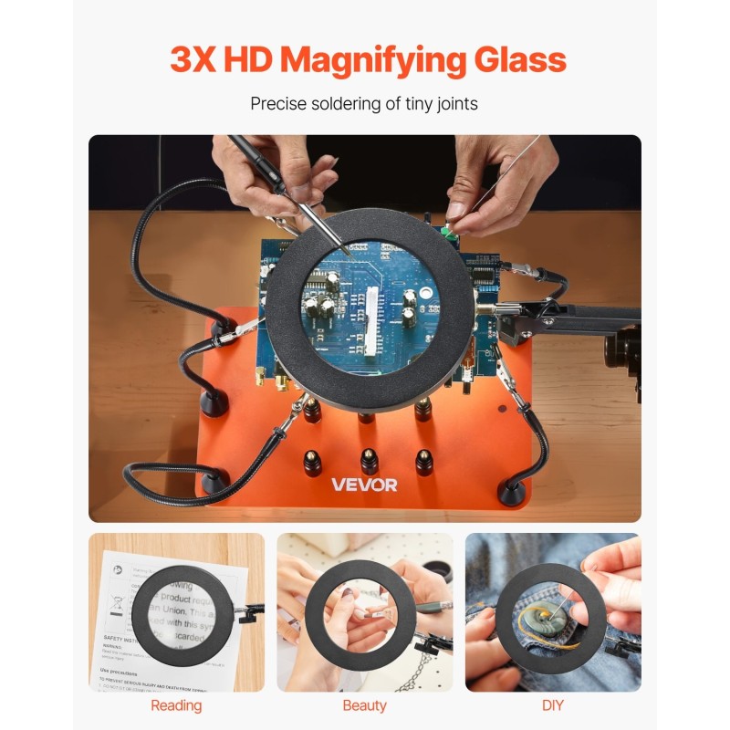 Magneettinen kolvausapuasema teräspinnoite kolminkertainen suurennuslasi viisi joustavaa vartta LED-valaistus