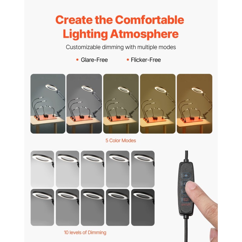 Magneettinen kolvausapuasema teräspinnoite kolminkertainen suurennuslasi viisi joustavaa vartta LED-valaistus