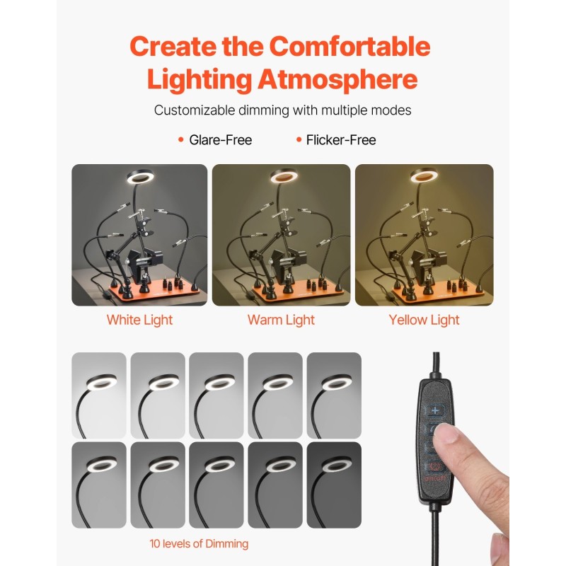 Juotosasema magneettinen kolmannenkäden teräspohjalla 3X suurennuksella LED-valaistuksella 4 taipuisaa vartta