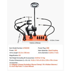 Juotosasema magneettinen kolmannenkäden teräspohjalla 3X suurennuksella LED-valaistuksella 4 taipuisaa vartta