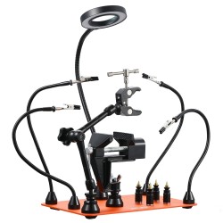 Juotosasema magneettinen kolmannenkäden teräspohjalla 3X suurennuksella LED-valaistuksella 4 taipuisaa vartta