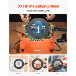 Magneettinen kolvausapuasema teräspohjalla 3X suurennuslasilla säädettävällä LED-valaistuksella ja 4 joustavaa käsivartta