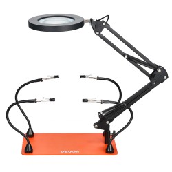 Magneettinen kolvausapuasema teräspohjalla 3X suurennuslasilla säädettävällä LED-valaistuksella ja 4 joustavaa käsivartta