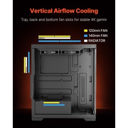 Miditornikotelo teräs karkaistu lasipaneeli ATX M-ATX ITX