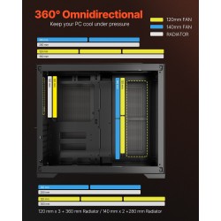 Keskikokoinen tietokonekotelo kaksikammioinen SPCC-teräs karkaistu lasi pelikäyttöön