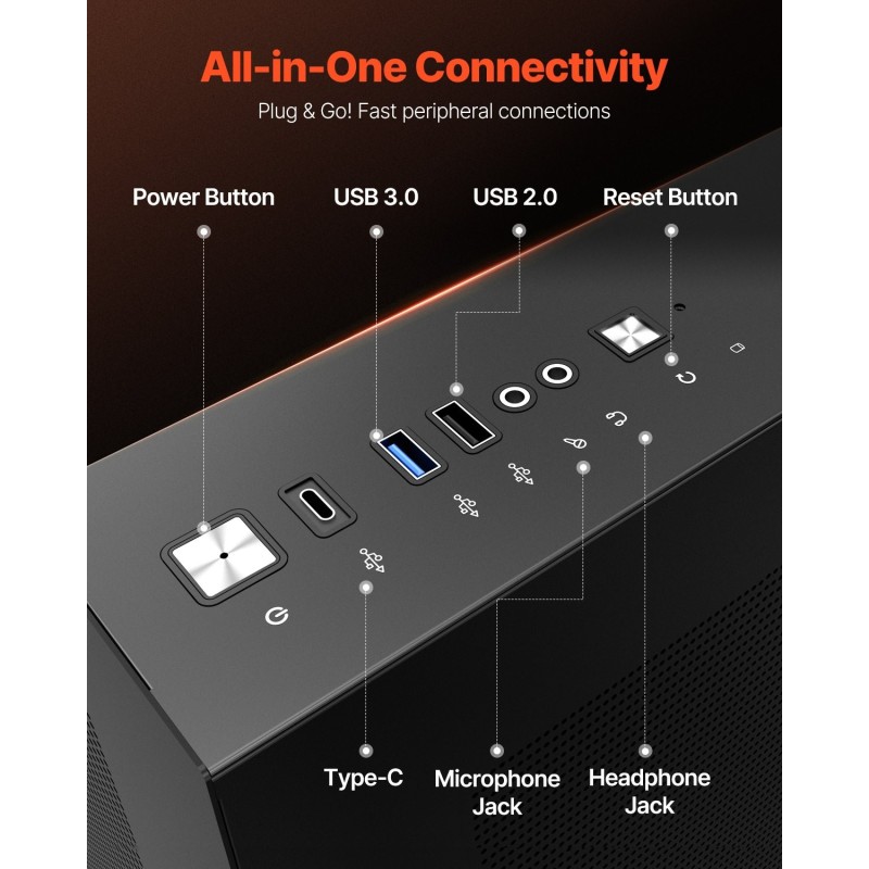 Keskikokoinen tietokonekotelo kaksikammioinen SPCC-teräs karkaistu lasi pelikäyttöön