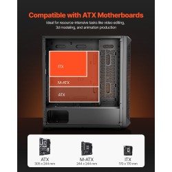 Miditornikotelo SPCC-teräs karkaistu lasipaneeli 4 x 120 mm tuulettimet ATX/M-ATX/ITX-yhteensopiva