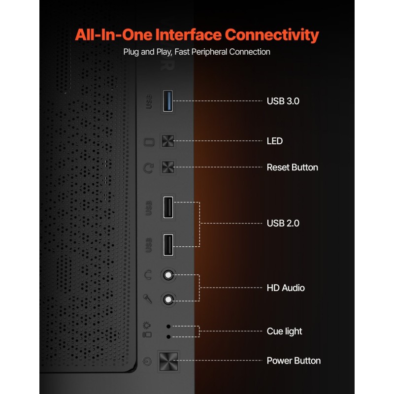 Miditornikotelo SPCC-teräs karkaistu lasipaneeli 4 x 120 mm tuulettimet ATX/M-ATX/ITX-yhteensopiva