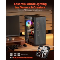 Miditornikotelo karkaistu lasipaneeli SPCC-teräs ATX M-ATX ITX 3 x 120 mm ARGB-tuuletinta