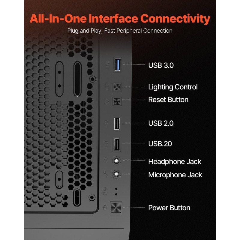 Miditornikotelo karkaistu lasipaneeli SPCC-teräs ATX M-ATX ITX 3 x 120 mm ARGB-tuuletinta