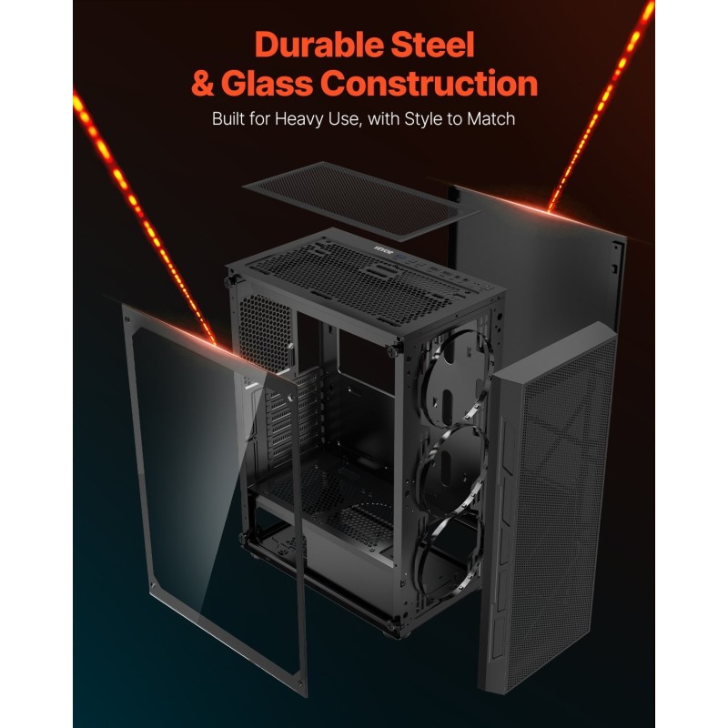 Miditornikotelo karkaistu lasipaneeli SPCC-teräs ATX M-ATX ITX 3 x 120 mm ARGB-tuuletinta