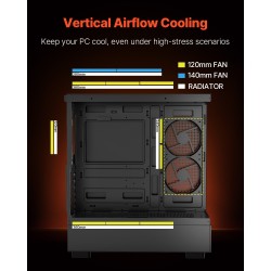 Miditornikotelo karkaistu lasipaneeli teräs kuusi 120 mm ARGB-tuuletinta