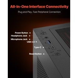 Miditornikotelo karkaistu lasipaneeli teräs kuusi 120 mm ARGB-tuuletinta