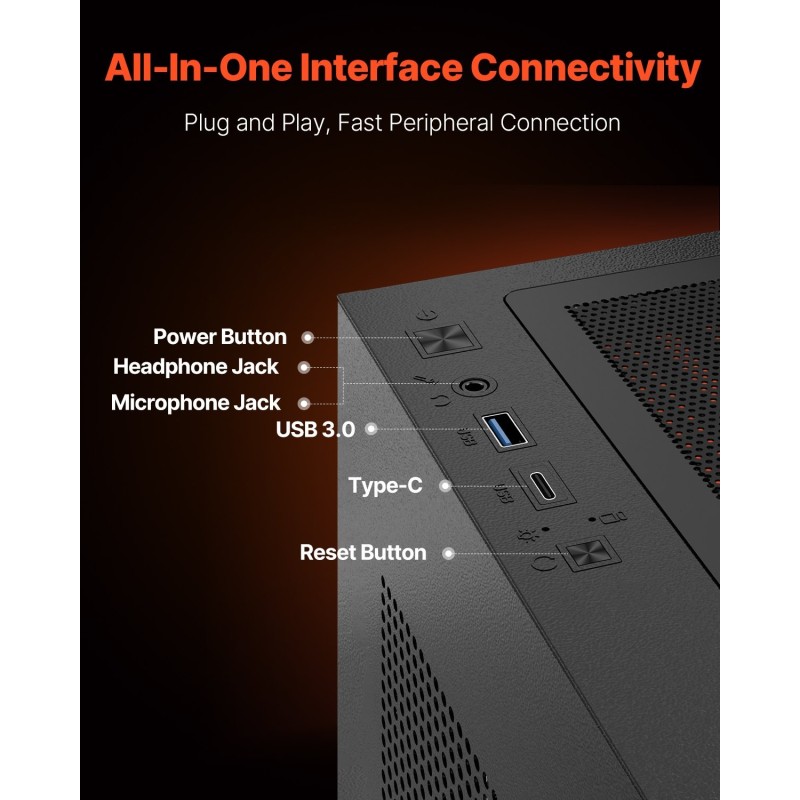 Miditornikotelo karkaistu lasipaneeli teräs kuusi 120 mm ARGB-tuuletinta