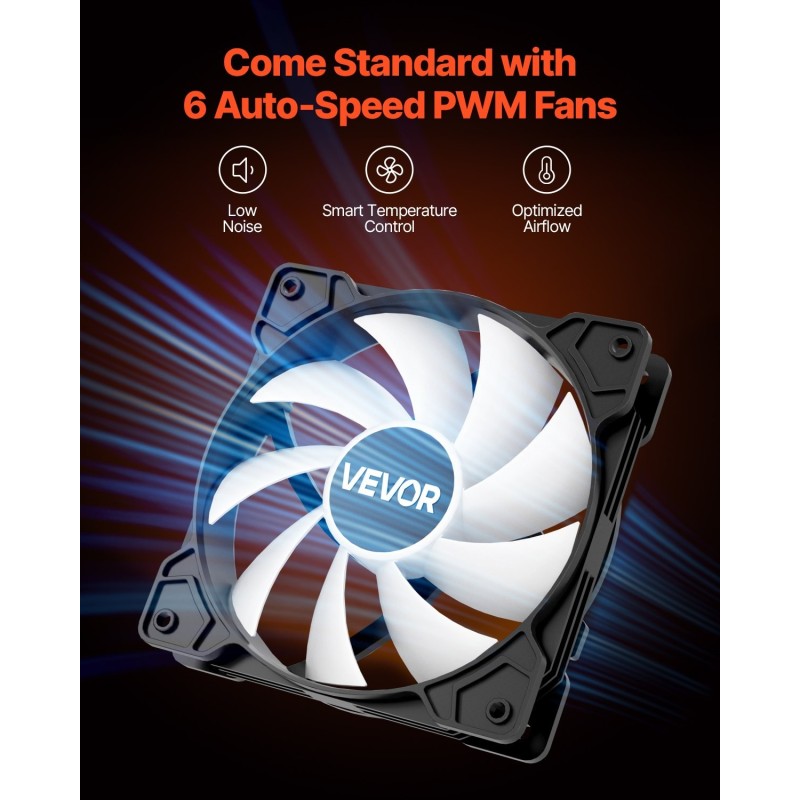 Miditornikotelo karkaistu lasipaneeli teräs kuusi 120 mm ARGB-tuuletinta