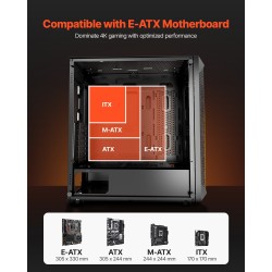 Täystornikotelo terästä ja karkaistua lasia E-ATX–ITX-yhteensopiva 410 mm näytönohjaintuki