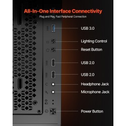Täystornikotelo terästä ja karkaistua lasia E-ATX–ITX-yhteensopiva 410 mm näytönohjaintuki
