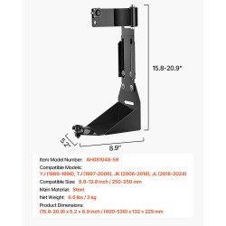 Tunkin kiinnike maastoajoon teräs 3 mm 250–350 mm Jeep Wrangler YJ/TJ/JK/JL